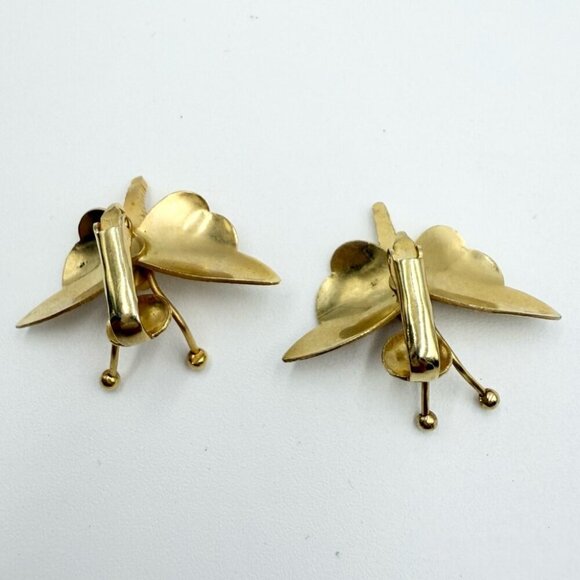 Vintage Gold Tone Butterflies Clip On Earrings - Picture 5 of 7
